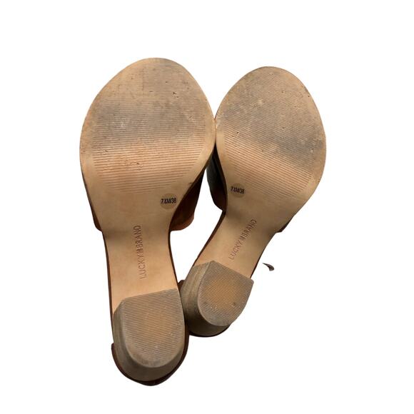 Lucky Brand Nanika Leather High Heel Sandals Brown Block Heel Open Toe 7.5 - Picture 7 of 8